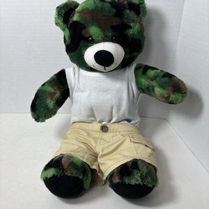 Build A Bear Camo Plush Bear With Shirt & Shorts 16" Tall Army Military Green C1